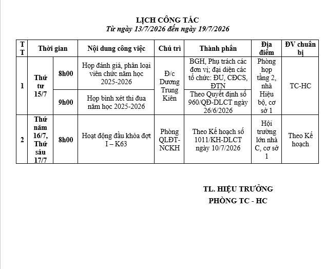 Lịch tuần 14.7