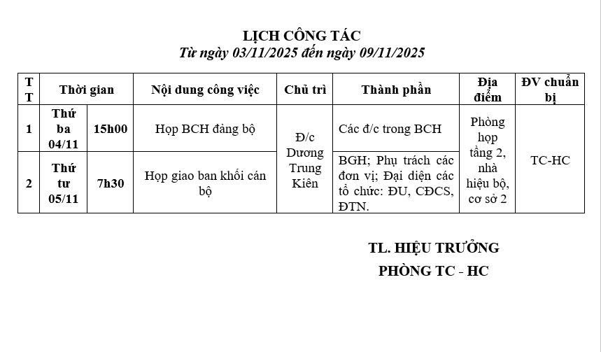 lịch công tác 3.11.25