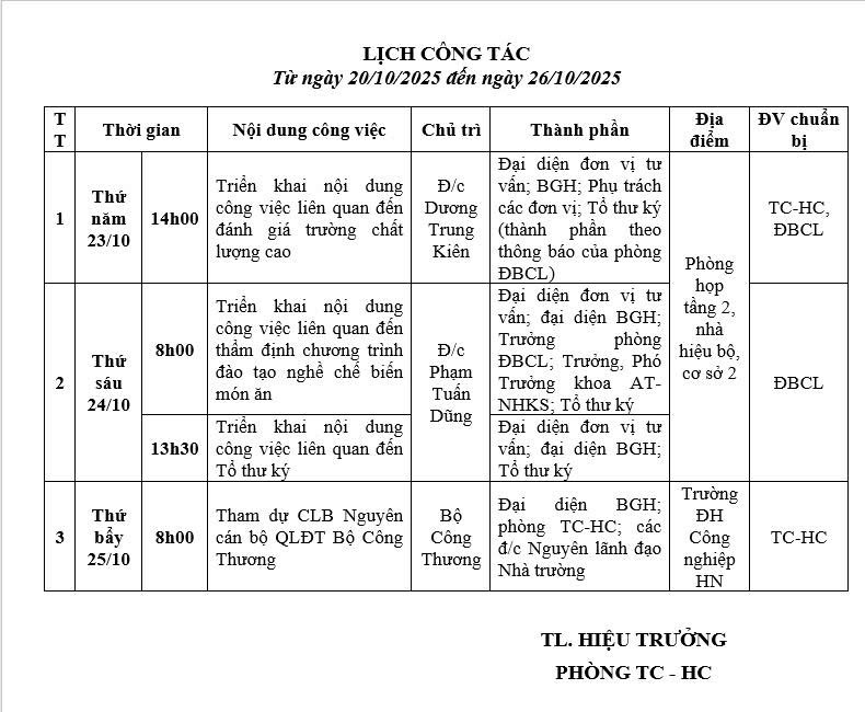 lịch tuần 20.10