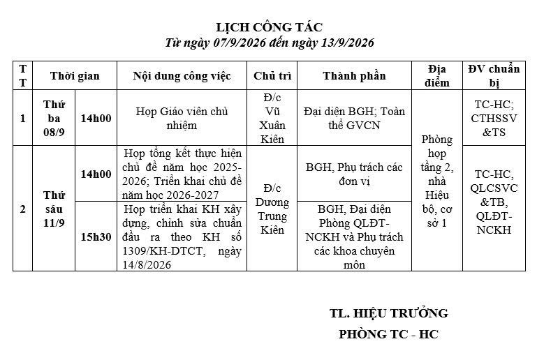Lịch tuần 7.9
